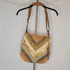 Fossil Chevron Crossbody Bag in Tan and Cream